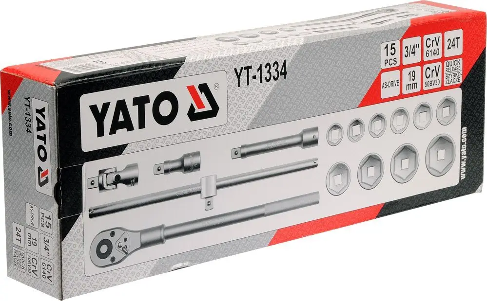 Набір великих головок в кейсі для вантажівок 3/4″ до 60мм YATO YT-1334